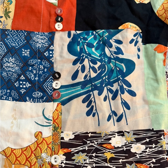 Citron Santa Monica Silk Linen Patchwork Japanese Art Blouse Jacket M Artisan - Picture 10 of 12